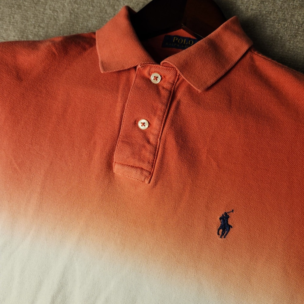 Polo Ralph Lauren Mens Custom Slim Fit Ombre Dip Dye Polo Shirt Red White Blue M